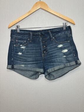 Abercrombie & Fitch Button Fly Y2K Distressed Denim Shorts W24/L3”